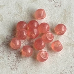 【6㍉ 30個】ガラス製 鈴丸チェコビーズ＊opal salmon pink＊オパール＊スズマル＊サーモンピンク＊オレンジ