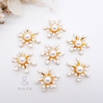 【6個】18mmパール付花芯　ホワイト×ゴールド　貼り付け　センターパーツ　メタルフラワー