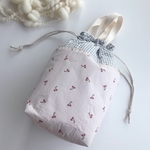3本収納❣️くすみピンクのさくらんぼ哺乳瓶ポーチ☆保温保冷バッグ