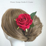 赤い薔薇の髪飾り（バラ＆派） 赤　赤い薔薇　髪飾り　フローレス　フラメンコ　ダンス　薔薇　バレエ　結婚式　発表会