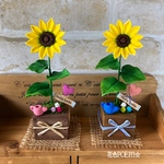 【🧡再販】粘土の花〓木箱に咲いたニコニコひまわり♡ミニジョウロ【麻布付】💛約18.5㎝各1点