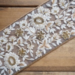 1mカット済み【インド刺繍リボン】幅広　チュール刺繍リボン   【ベージュ】