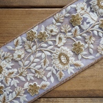 1mカット済み【インド刺繍リボン】幅広　チュール刺繍リボン   【ホワイト】