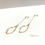 14kgf ひねり 螺旋 ロング ピアス ゴールド ハンドメイド ノンホールピアス