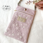 【再販】刺繍チュールで大人可愛く♡スマホポーチ/ショルダー（くすみピンク）