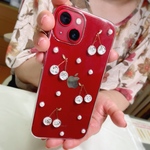 濃い色のスマホに映える白キラキラぷっくりのさくらんぼ　スマホケース　iPhoneケース　