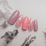 ネイルチップ010*【送料無料】モーブピンク×オーロラ
