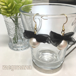 リボンコットンパールピアス