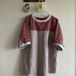  リネン、コットンローン刺繍の切り替えリブドルマンスリーブプルオーバーバイカラー