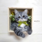 【新作】 羊毛フェルト 猫 アメリカンショートヘアの立体フレームボックス