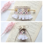 2wayタイプ　紫　ピンク　ゴールド　花柄　　刺繍リボン　フリル　マジェステ　ヘアカフス　かんざし　髪飾り　リボンラップ　ラップポニー　インド刺繍