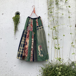 お取り置き品　緑木綿×花柄古布皮のパッチギャザースカート