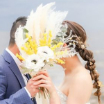 🍀ミモザとパンパスグラスとアネモネのウェディングブーケ🌼ブライダルブーケ　前撮りブーケ　アーティフィシャルとドライフラワーブーケ　フォトウェディング　結婚祝い　ミモザブーケ　ミモザウェディングブーケ