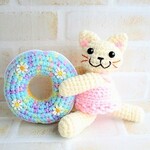 夏猫！今年は泳ぐんだもん♪【白猫・・ベビーピンク水着・ブルーハワイマーブル浮き輪】