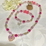 ✨🆕✨ハートフラワーペンダントトップのネックレス　ブレスレット　リングセット　子供用