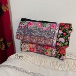 jewel bag 〜 インド刺繍リボンの蓋付きショルダーバッグ　ブラック×くすみパープル