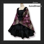 1点物* 着物袖ボレロ＆プリンセスライン サンドレス ジャンパースカート★浴衣ドレス 風セット 黒×紫 菊 和柄 (即納品)