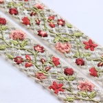 インド刺繍リボンᢂ格子柄フラワーリボン【レッド】刺繍リボン 刺繍リボン トリム ブレード ジャガードリボン チロリアンテープ レース チュールレース