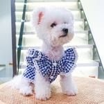 ⭐️夏物SALE⭐️犬猫お洋服【M・ギンガムチェック・ブルー・フリル】ペット用品・犬服・猫服・ギフトラッピング承ります♪