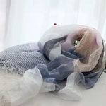 麻100%  ストール 夏用 大判 薄手上質 天然リネン亜麻 縞模様 切替 ショール UVカット スカーフ 冷房対策 プレゼント