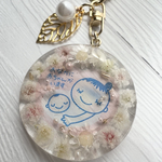💐受注製作💐片面タイプ　かすみ草とスターフラワーのマタニティマーク　ピンク　片面　バッグチャーム　透けるタイプ　マタニティ