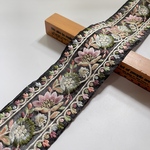 約7.5cm幅/刺繍リボン/オーガンジー/黒/花刺繍