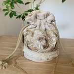 ショルダーチェーン付インド刺繍丸底巾着バック