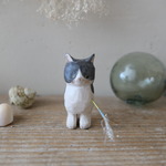 木彫り　花火猫（ハチワレ猫）2