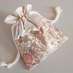 M☆ウィリアムモリスの大人巾着 handmade ピンクローズ × 生成り
