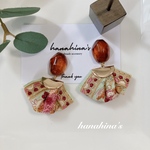 琥珀デコボコカボションとインド刺繍タッセルピアス/イヤリング(ミントグリーン)
