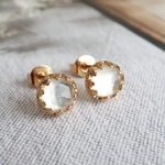  🍋SALE🍋 Gold Vermeil  レモンクォーツ × ホワイトシェル クラウン スタッドピアス