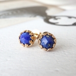  Gold Vermeil ラピスラズリ ローズカット クラウン スタッドピアス