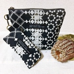 マチありポーチ16 ＆ リップポーチセット 刺繍生地 レース ブラック