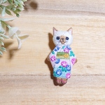 猫の刺繍ブローチ 〜朝顔の浴衣〜