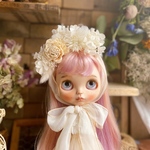真っ白のお花のヘッドドレス❁シフォンのリボン☆ネオブライス☆ドライフラワーとプリザーブドフラワー