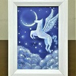 パステルアート　星月夜のペガサスの飛翔　パステル画・色鉛筆画原画