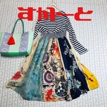 444 スカート　金魚　紫陽花　手ぬぐい　手拭い　リメイク　ハンドメイド　古布　手ぬぐいリメイク　着物リメイク　浴衣リメイク　ロングスカート　和　きんぎょ　あじさい