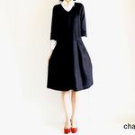 （予約済）Vネック・リネンワンピース　（ブラック・Ｍ）