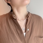 <silver925>淡水パールとビーズの二連ネックレス/ロングネックレス　異素材MIX ゴールド　シルバー□金属アレルギー対応