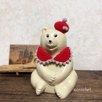 【しろくま貯金箱用】ぽこぽこ縁取りつけ襟とちょうちょベレー帽　(red)