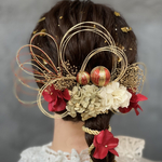 成人式　髪飾り　水引き髪飾り　レッドゴールド　水引き　金箔シート　卒業式　七五三 結婚式　和玉　卒業式髪飾り　結婚式髪飾り　紐アレンジ　成人式髪飾り　和装　袴　ウェディング　ウェディング髪飾り