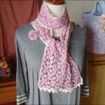 レース糸＊爽やかな色合い模様編みストール＊ライトパープル色  