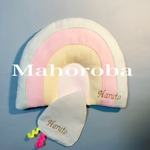 出産祝いにも☆名前入りふわふわレインボー枕&赤ちゃん大好きシャカシャカ雫おもちゃ