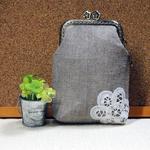 8.5㎝可愛いお花の口金・麻のがま口ポーチ・煙草入れ・デジカメポーチ・手作りチャームプレゼント！