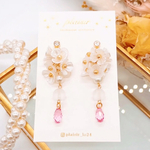 ゆらゆら小花ピンクスワロフスキー　ピアス/イヤリング