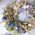 《特別価格》summer wreath  サマーリース　ハーフ&ハーフのリース　紫陽花　アジサイ　アジサイリース　紫陽花リース　爽やか　ドライフラワーリース　ドライフラワー　リース　夏