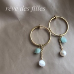 summer color stone hoop mintイヤリングno.42