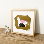 『馬と兎』額装 イラスト