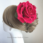 フラメンコ・フローレス・発表会に♡ベロア調の大輪の赤い薔薇のヘアクリップ