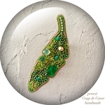 Green Feather   〜Coup de Coeur 〜 ビーズ刺繍ブローチ